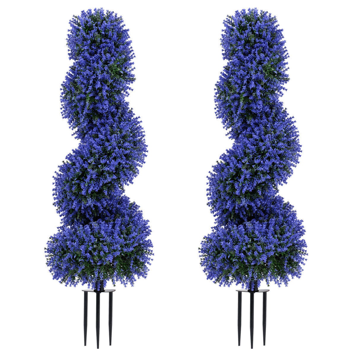 Set of 2 Artificial Spiral Topiary Trees with Sun Protection and Ground Spikes-Purple