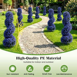 Set of 2 Artificial Spiral Topiary Trees with Sun Protection and Ground Spikes-Purple
