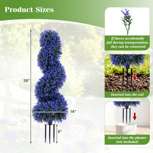Set of 2 Artificial Spiral Topiary Trees with Sun Protection and Ground Spikes-Purple
