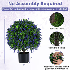 Set of 2 Artificial Lavender Topiary Ball Trees 22 inch Faux Lavender Potted Plants-Purple