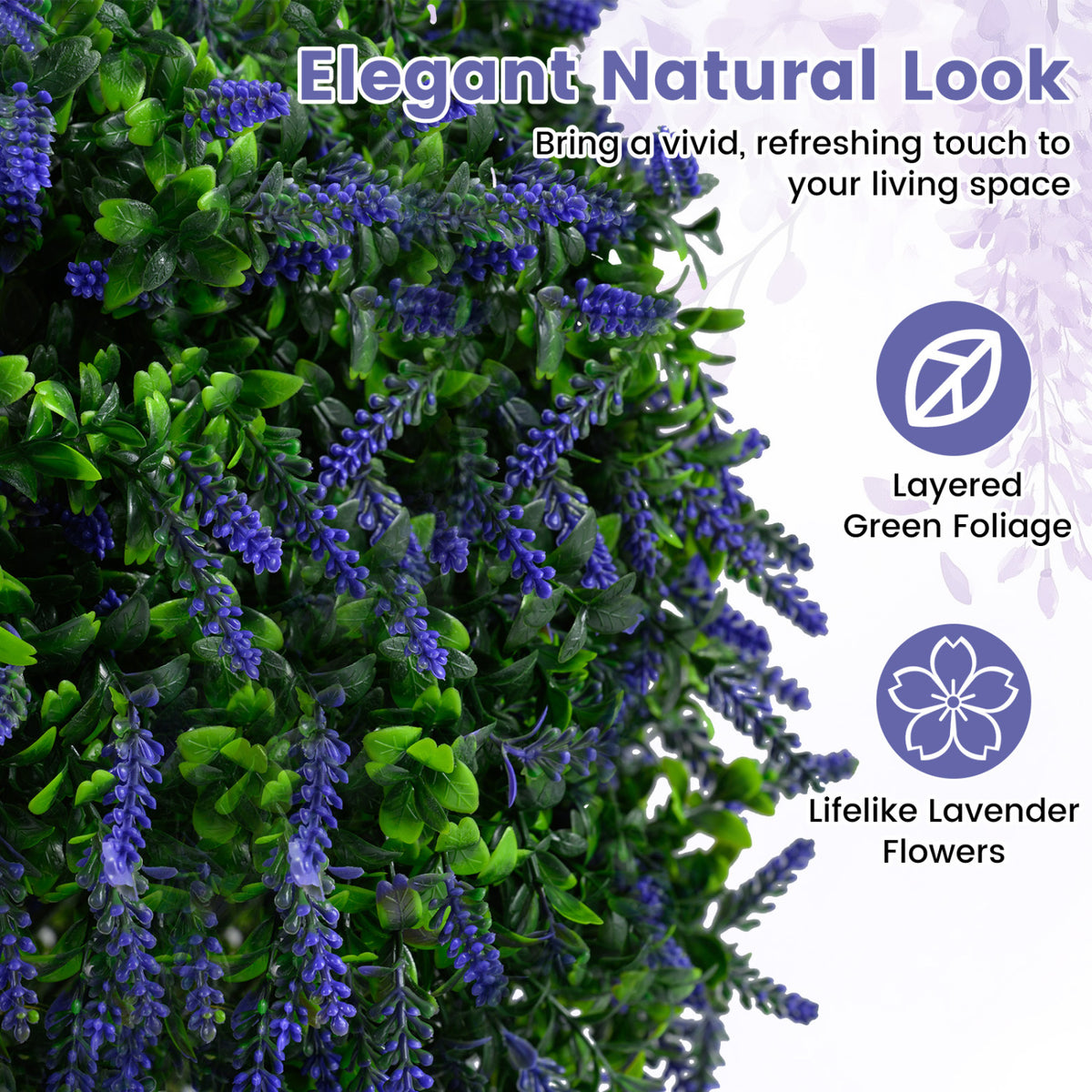 Set of 2 Artificial Lavender Topiary Ball Trees 22 inch Faux Lavender Potted Plants-Purple