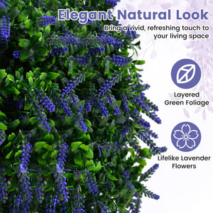 Set of 2 Artificial Lavender Topiary Ball Trees 22 inch Faux Lavender Potted Plants-Purple