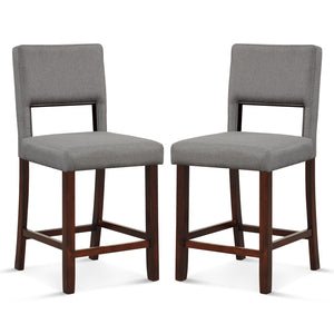 2 Piece Bar Chair Set with Hollowed Back and Rubber Wood Legs-Gray