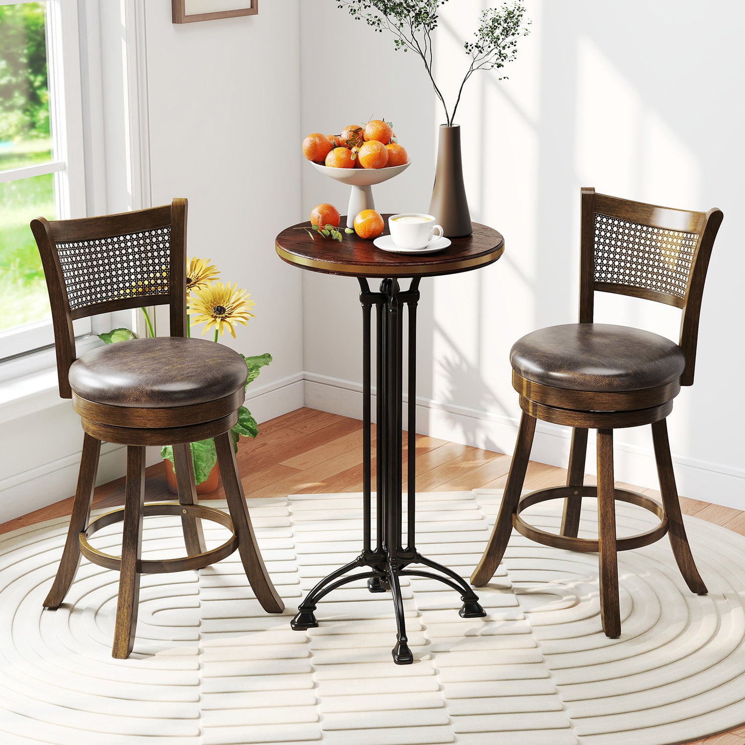 Set of 2 Bar Stools 25" Swivel Bar Chairs Leathaire Counter Height Stools-Brown