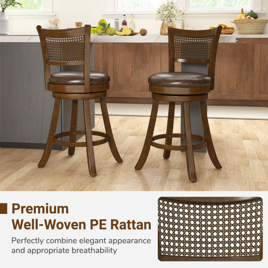 Set of 2 Bar Stools 25" Swivel Bar Chairs Leathaire Counter Height Stools-Brown