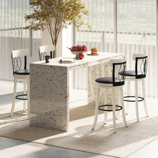 Set of 2 Bar Stools Swivel Bar Chairs with Footrest Rubber Wood Frame and Tufted Rivets-30 inches