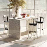 Set of 2 Bar Stools Swivel Bar Chairs with Footrest Rubber Wood Frame and Tufted Rivets-30 inches