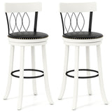 Set of 2 Bar Stools Swivel Bar Chairs with Footrest Rubber Wood Frame and Tufted Rivets-30 inches