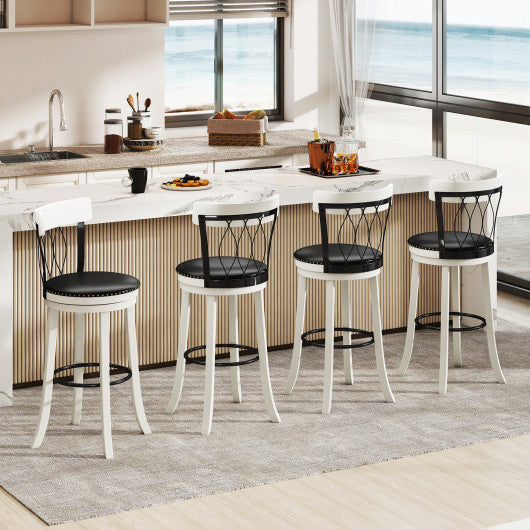Set of 2 Bar Stools Swivel Bar Chairs with Footrest Rubber Wood Frame and Tufted Rivets-30 inches