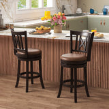Set of 2 Bar Stools Swivel Bar Chairs with Footrest and Hollowed Backrest-26 inches