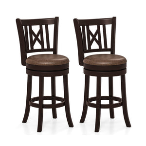 Set of 2 Bar Stools Swivel Bar Chairs with Footrest and Hollowed Backrest-26 inches
