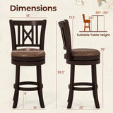 Set of 2 Bar Stools Swivel Bar Chairs with Footrest and Hollowed Backrest-26 inches