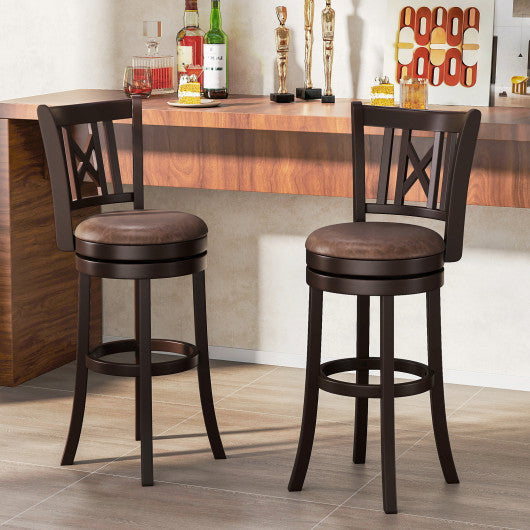 Set of 2 Bar Stools Swivel Bar Chairs with Footrest and Hollowed Backrest-30 inches
