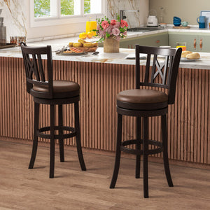 Set of 2 Bar Stools Swivel Bar Chairs with Footrest and Hollowed Backrest-30 inches