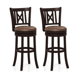 Set of 2 Bar Stools Swivel Bar Chairs with Footrest and Hollowed Backrest-30 inches