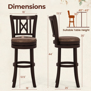 Set of 2 Bar Stools Swivel Bar Chairs with Footrest and Hollowed Backrest-30 inches