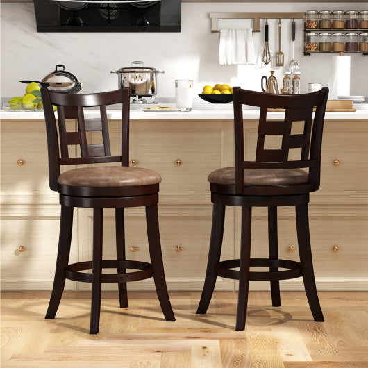 Set of 2 Bar Stools Swivel Bar Chairs with Footrest and Lattice Backrest-26 inches