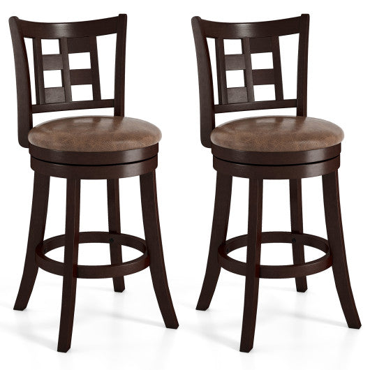Set of 2 Bar Stools Swivel Bar Chairs with Footrest and Lattice Backrest-26 inches