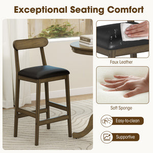 Set of 2 Bar Stools Upholstered with Rubber Wood Legs and Footrests-Oak