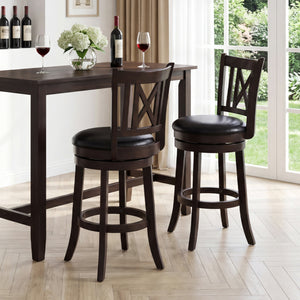 Set of 2 Bar Stools Swivel Bar Chairs with Hollowed Backrest and Footrest-26 inches