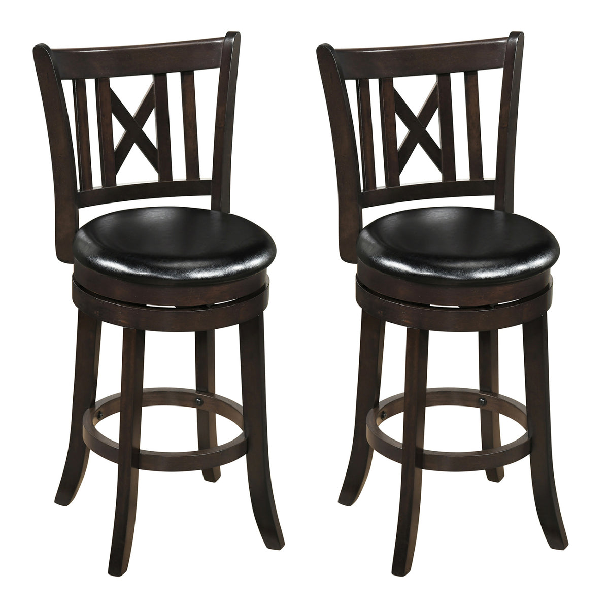 Set of 2 Bar Stools Swivel Bar Chairs with Hollowed Backrest and Footrest-26 inches