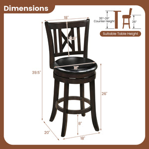 Set of 2 Bar Stools Swivel Bar Chairs with Hollowed Backrest and Footrest-26 inches