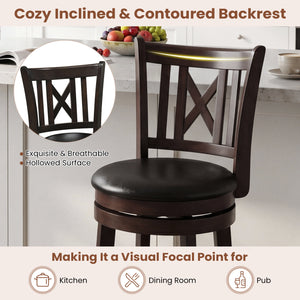 Set of 2 Bar Stools Swivel Bar Chairs with Hollowed Backrest and Footrest-26 inches