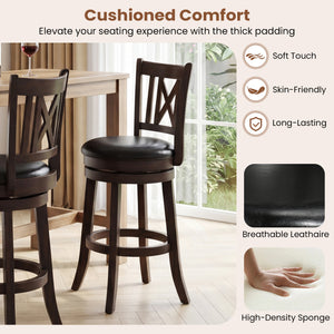 Set of 2 Bar Stools Swivel Bar Chairs with Hollowed Backrest and Footrest-26 inches