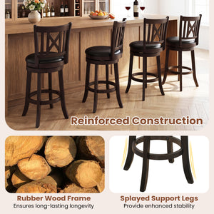 Set of 2 Bar Stools Swivel Bar Chairs with Hollowed Backrest and Footrest-26 inches