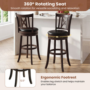 Set of 2 Bar Stools Swivel Bar Chairs with Hollowed Backrest and Footrest-30 inches