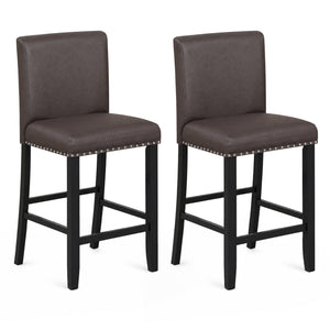 Set of 2 Bar Stools with Back for Kitchen Island-Brown