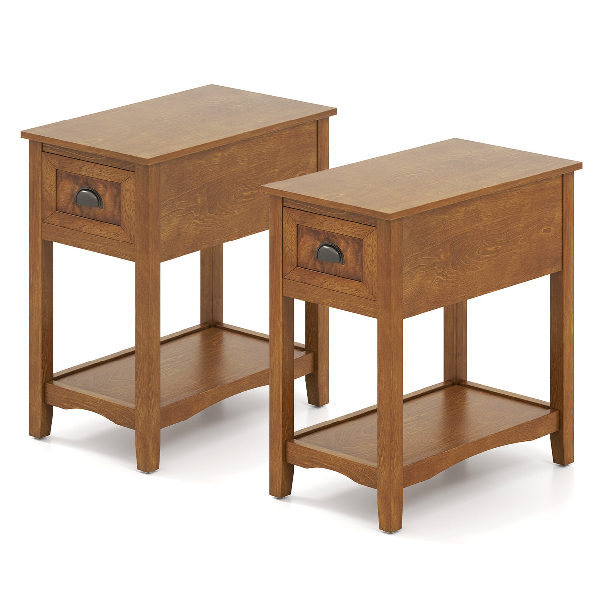 Set of 2 Contemporary Side End Table with Drawer-Walnut