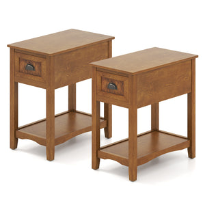 Set of 2 Contemporary Side End Table with Drawer-Walnut