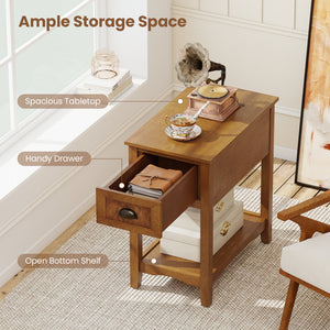 Set of 2 Contemporary Side End Table with Drawer-Walnut