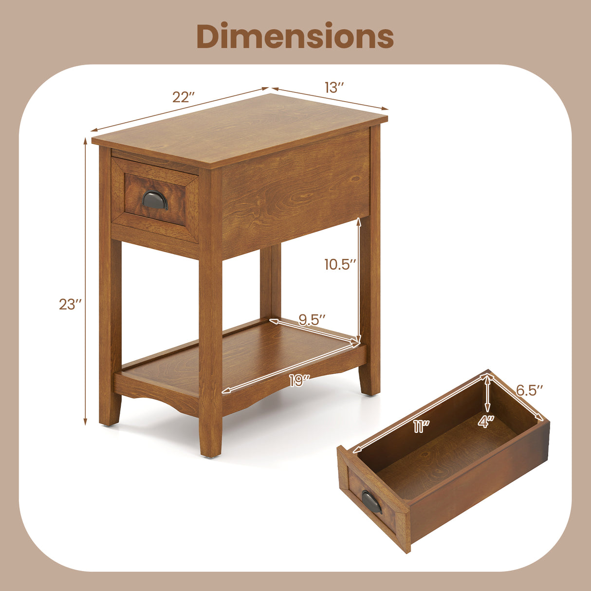 Set of 2 Contemporary Side End Table with Drawer-Walnut