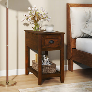 Set of 2 Contemporary Side End Table with Drawer-Walnut