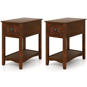 Set of 2 Contemporary Side End Table with Drawer-Walnut