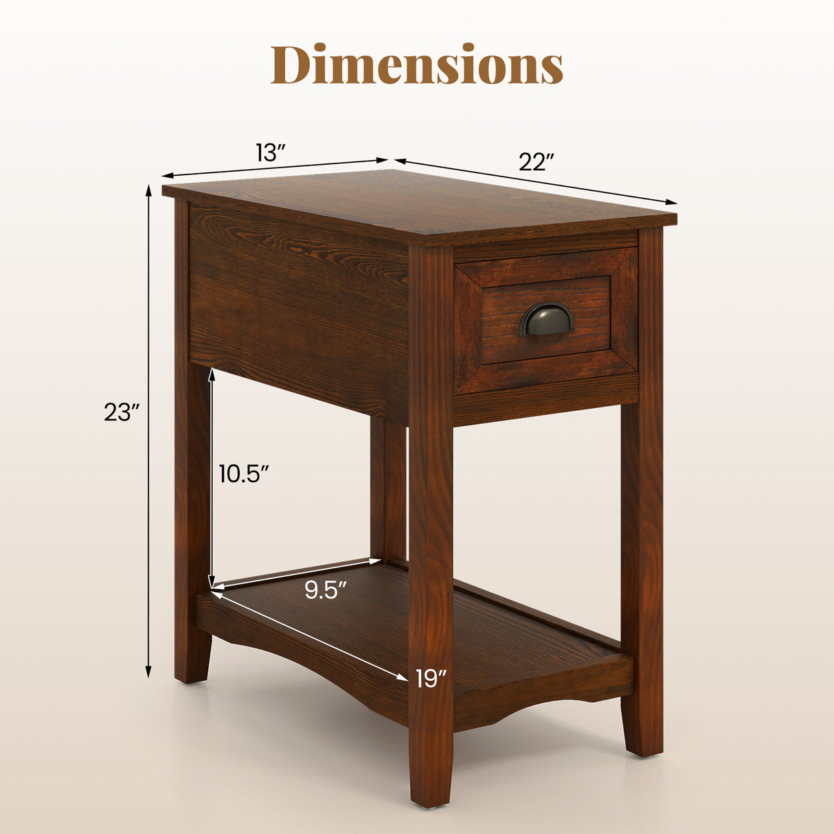 Set of 2 Contemporary Side End Table with Drawer-Walnut