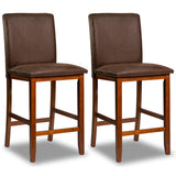 Set of 2 Counter Barstools with Rubberwood Legs and Upholstered Seat-Walnut