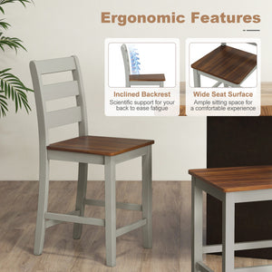 Set of 2 Counter Bar Stool with Inclined Backrest and Footrest-Gray