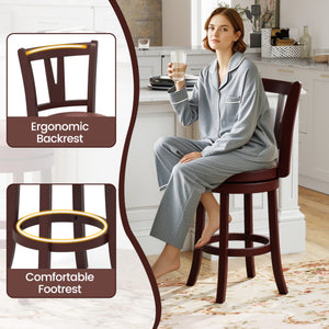 Set of 2 Counter Height Swivel Barstools with High Backs and Footrests-26 inches