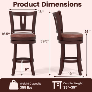 Set of 2 Counter Height Swivel Barstools with High Backs and Footrests-26 inches