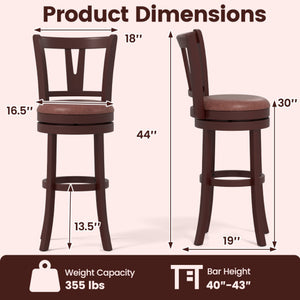 Set of 2 Counter Height Swivel Barstools with High Backs and Footrests-30 inches