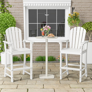 Set of 2 Counter Height Outdoor HDPE Bar Stool with Armrests and Footrest-White