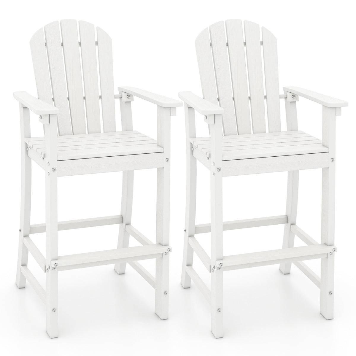 Set of 2 Counter Height Outdoor HDPE Bar Stool with Armrests and Footrest-White