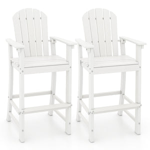 Set of 2 Counter Height Outdoor HDPE Bar Stool with Armrests and Footrest-White