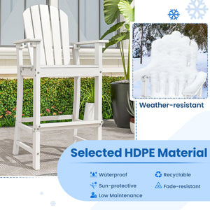 Set of 2 Counter Height Outdoor HDPE Bar Stool with Armrests and Footrest-White