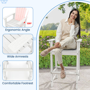Set of 2 Counter Height Outdoor HDPE Bar Stool with Armrests and Footrest-White