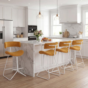 Set of 2 Counter Height Stools 25 Inch Armless Barstools with Padded Seat and Footrest-Orange