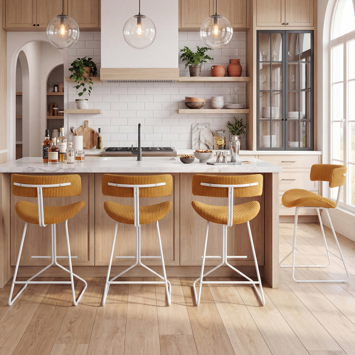 Set of 2 Counter Height Stools 25 Inch Armless Barstools with Padded Seat and Footrest-Orange